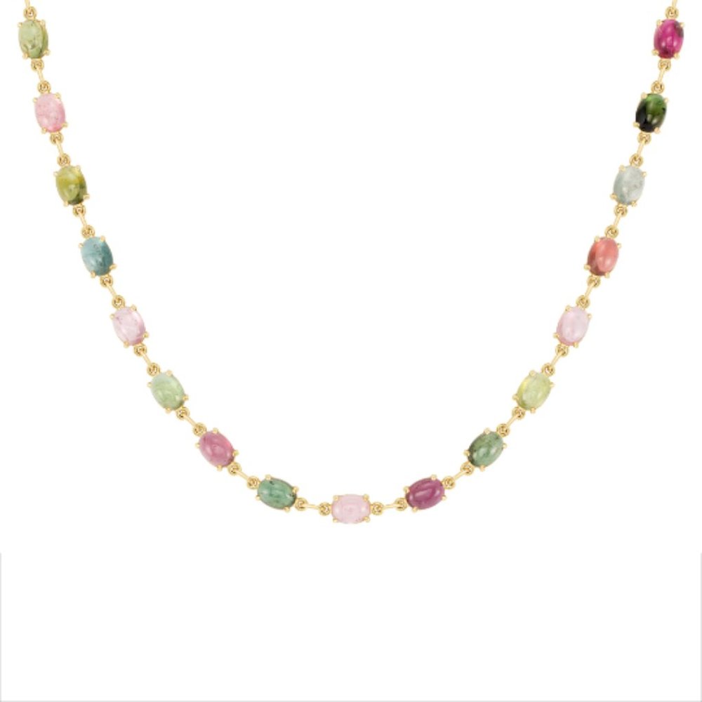 14K Yellow Gold Cabochon Tourmaline Necklace